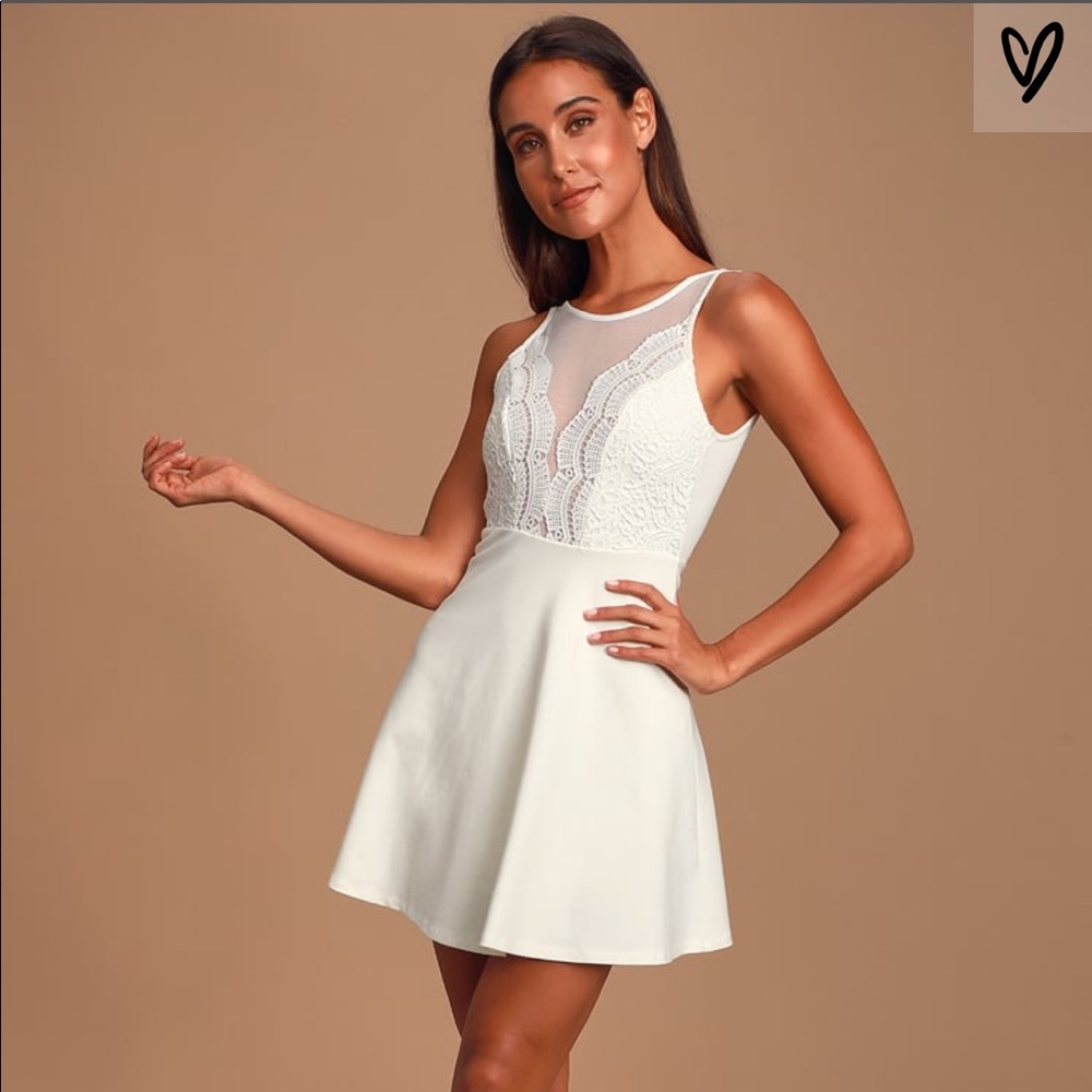 Lulu's I Promise White Lace Skater Dress